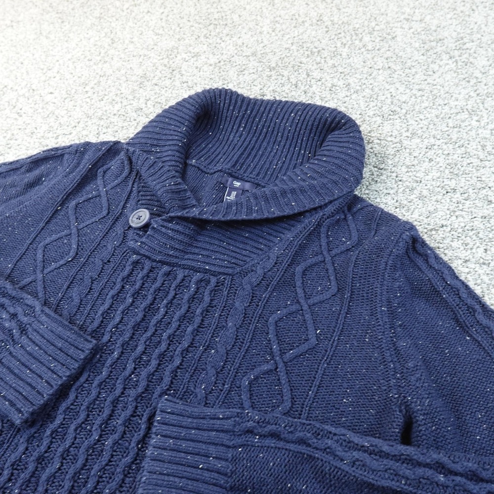 Gap Sweater Mens S Blue Cable Knit Shawl Collar Donegal Speckled Pullover Preppy